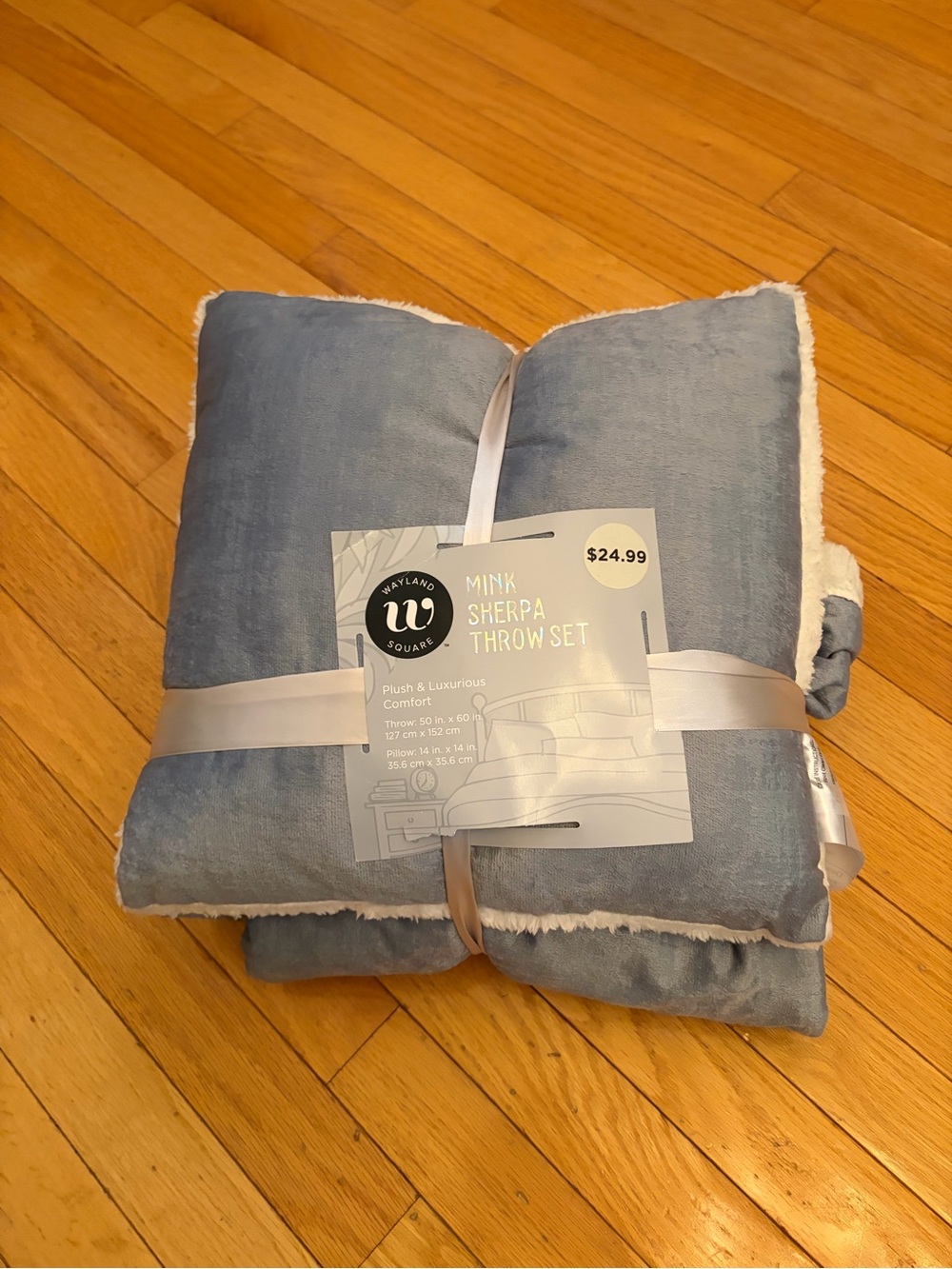 Blue Mink Sherpa Throw and pillow set